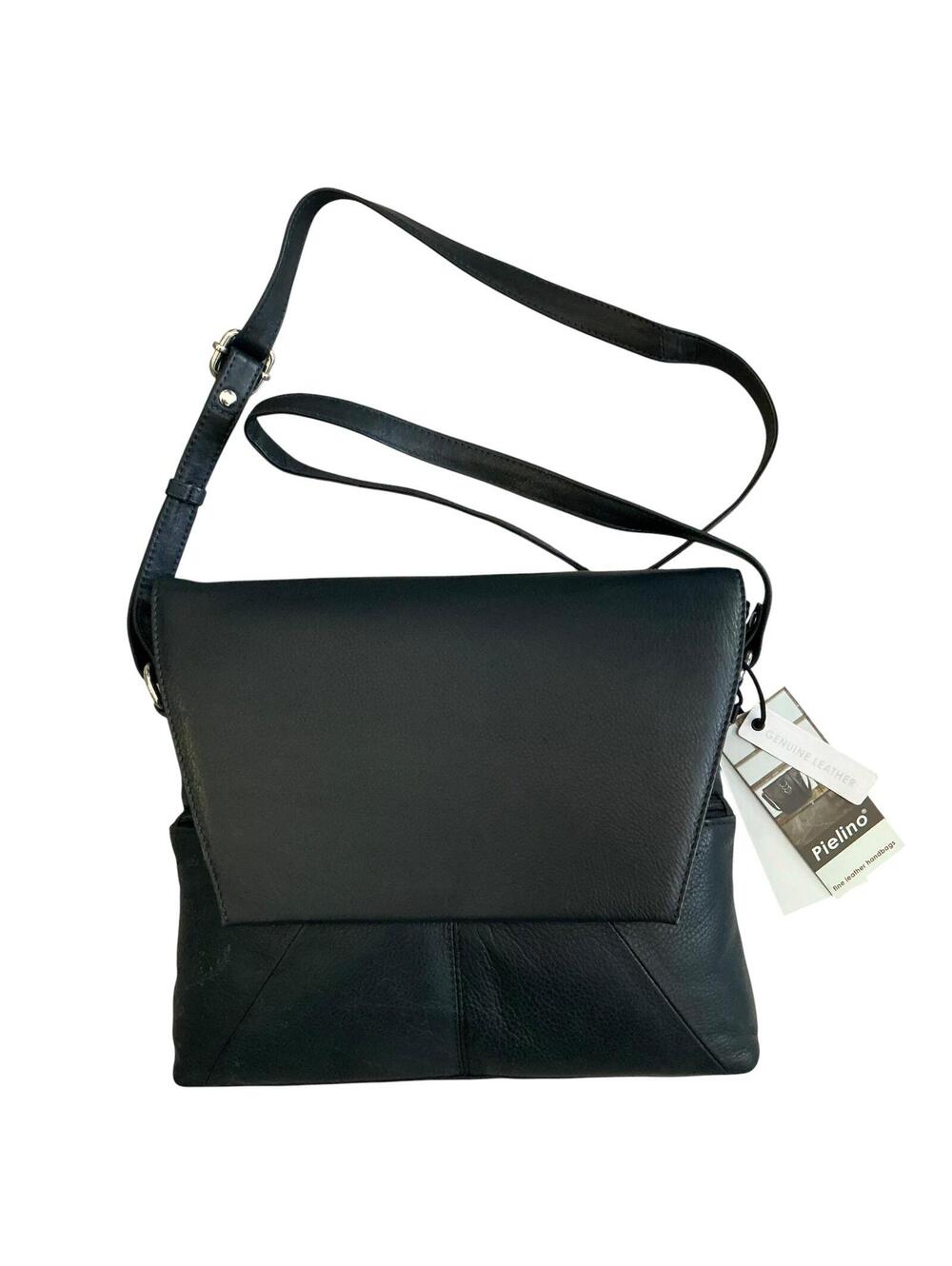Pielino Genuine RFID Protection Leather Black Crossbody Bag New $192